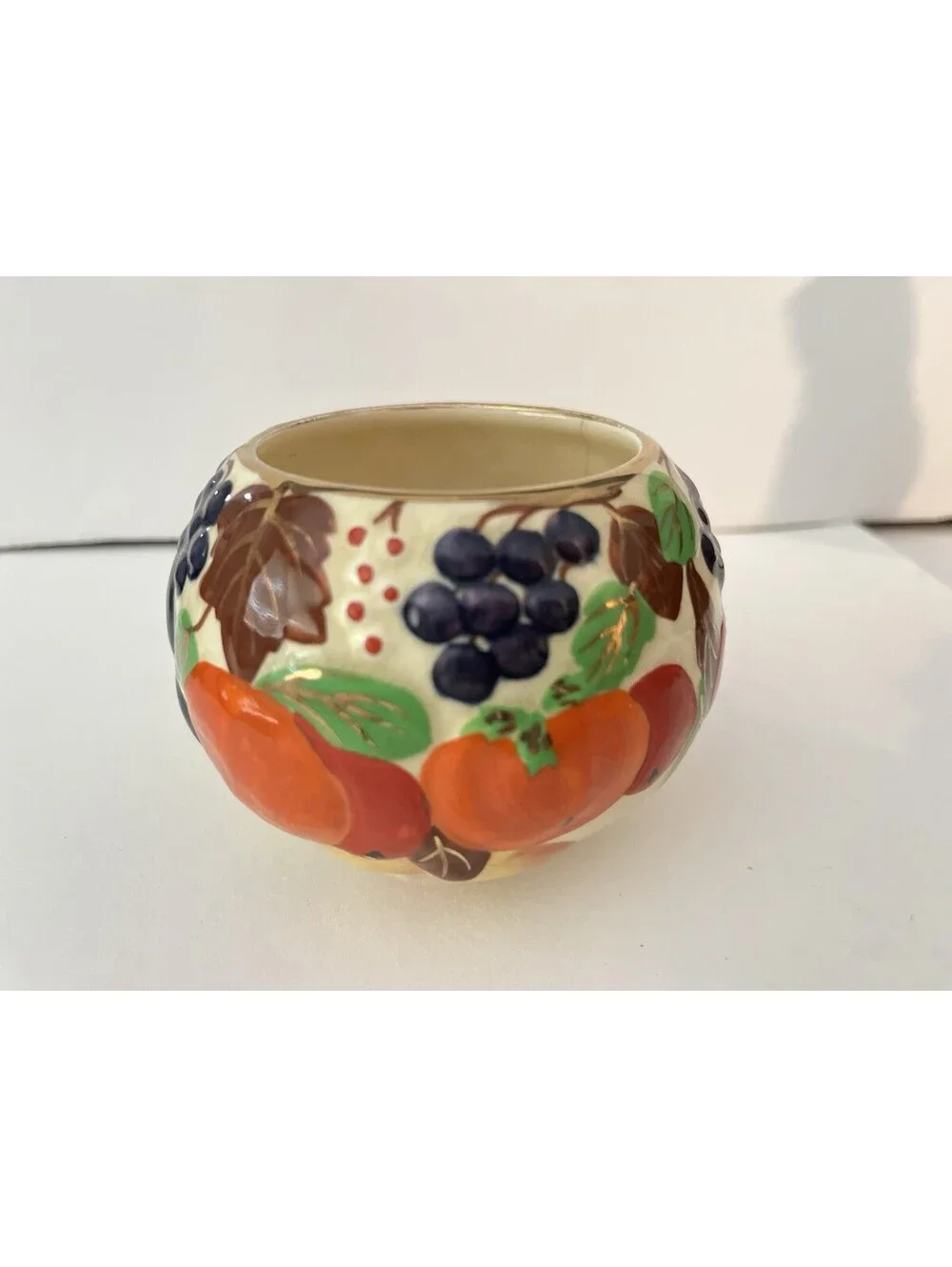 Vintage Sheila England Grape Fruit Leaf Decorated Sugar Bowl - Ceramic / Pottery